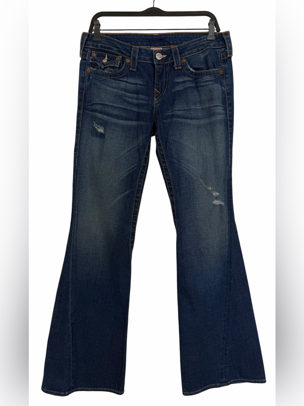True Religion Joey Flare Jeans Y2K Low Rise Flap Pockets Size 31